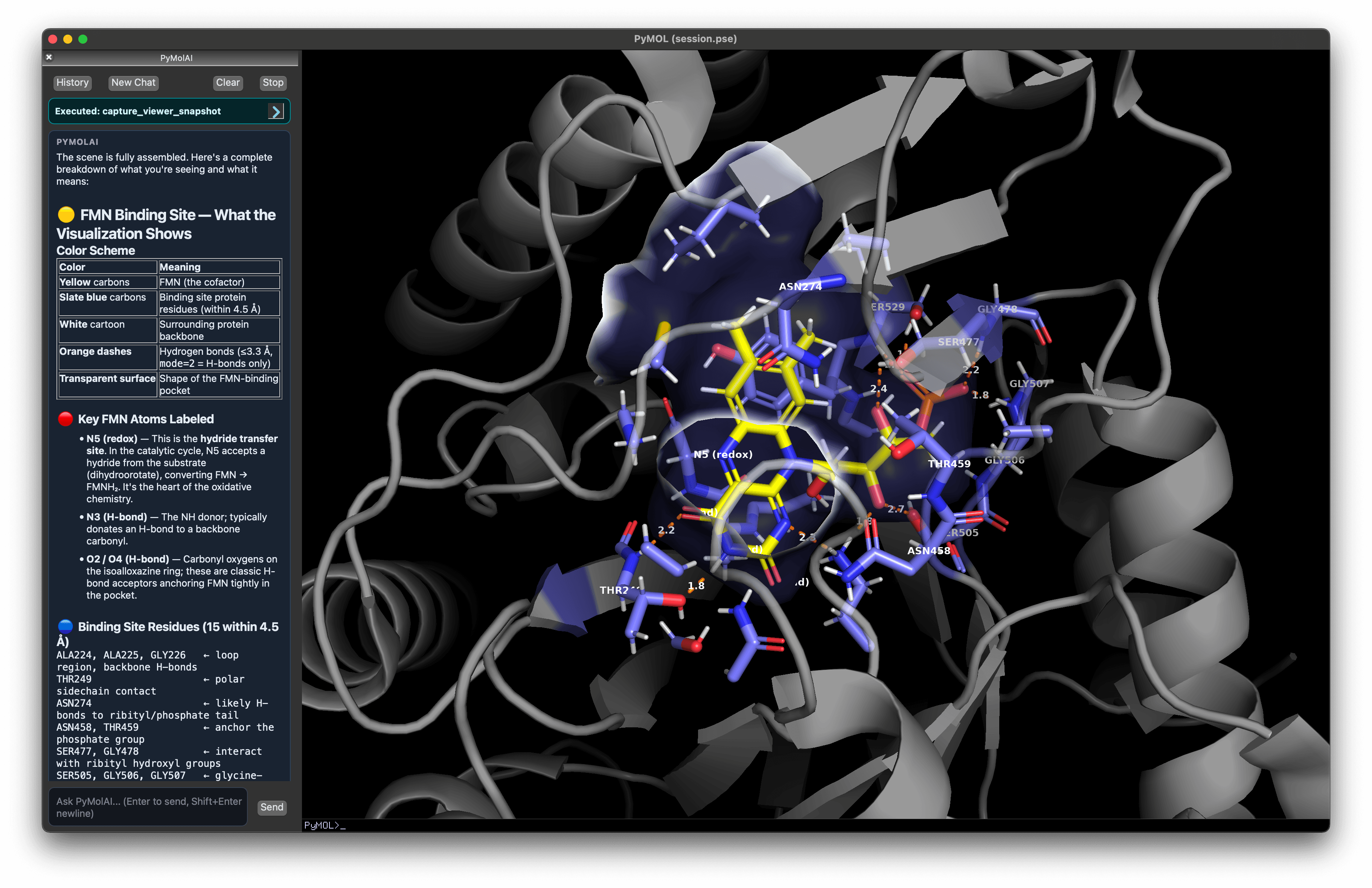 PyMolAI AI Chat Panel inside PyMOL